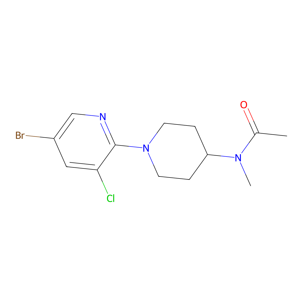 N-[1-(5-bromo-3-chloropyridin-2-yl)piperidin-4-yl]-N-methylacetamide molecular structure, CAS 3054611-22-9