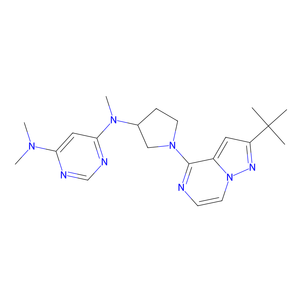 N4-(1-{2-tert-butylpyrazolo[1,5-a]pyrazin-4-yl}pyrrolidin-3-yl)-N4,N6,N6-trimethylpyrimidine-4,6-diamine molecular structure, CAS 3054611-23-0