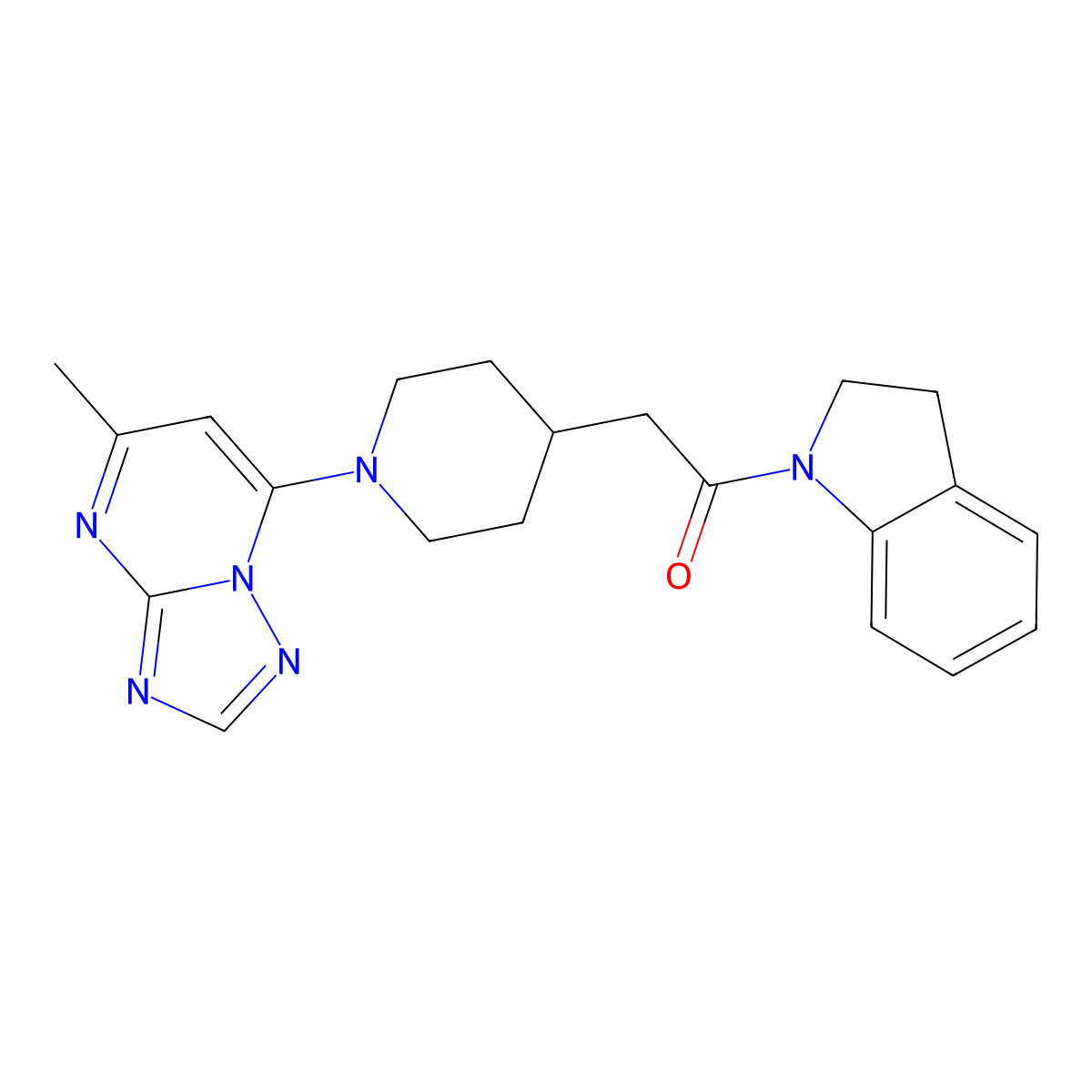 1-(2,3-dihydro-1H-indol-1-yl)-2-(1-{5-methyl-[1,2,4]triazolo[1,5-a]pyrimidin-7-yl}piperidin-4-yl)ethan-1-one molecular structure, CAS 3054611-26-3