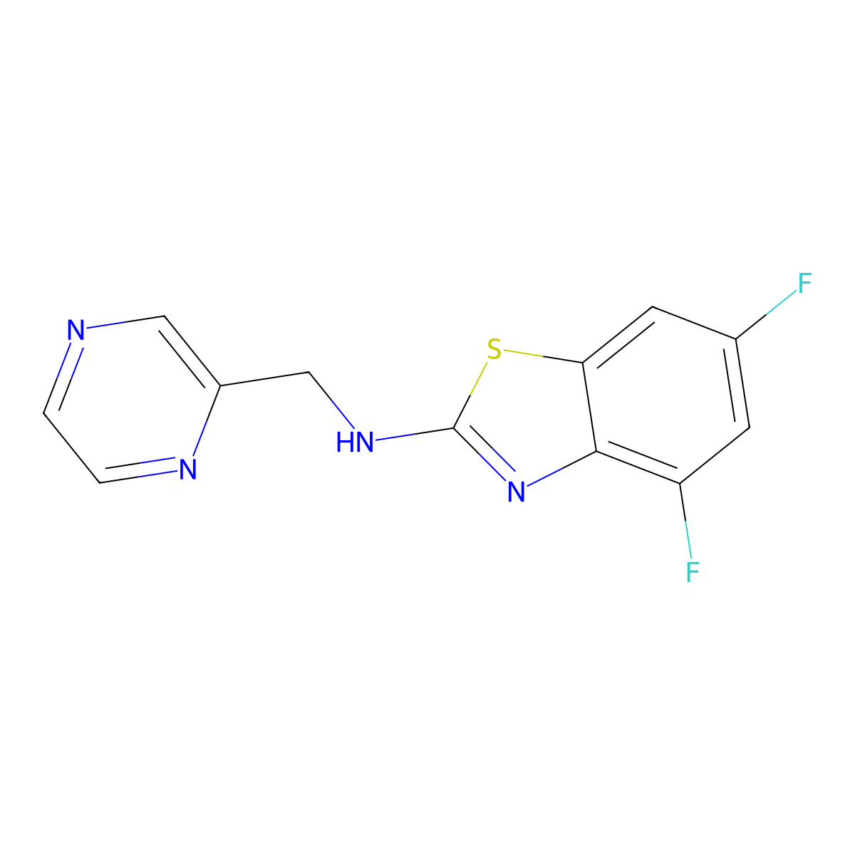 4,6-difluoro-N-[(pyrazin-2-yl)methyl]-1,3-benzothiazol-2-amine molecular structure, CAS 3054611-27-4