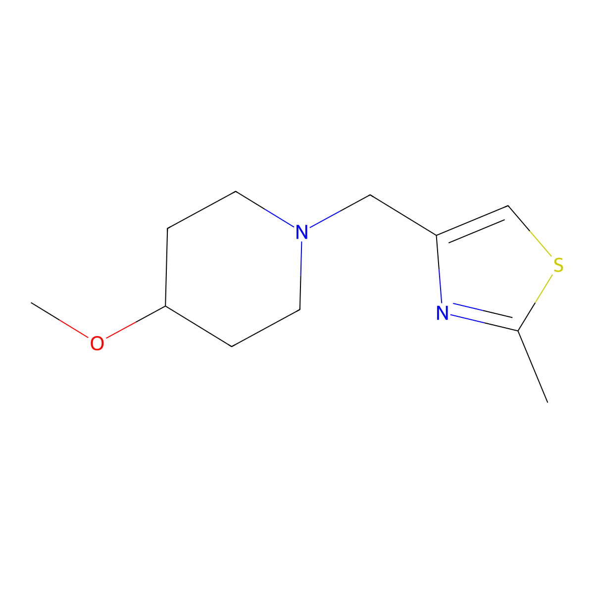 4-Methoxy-1-[(2-methyl-1,3-thiazol-4-yl)methyl]piperidine molecular structure, CAS 3054611-28-5
