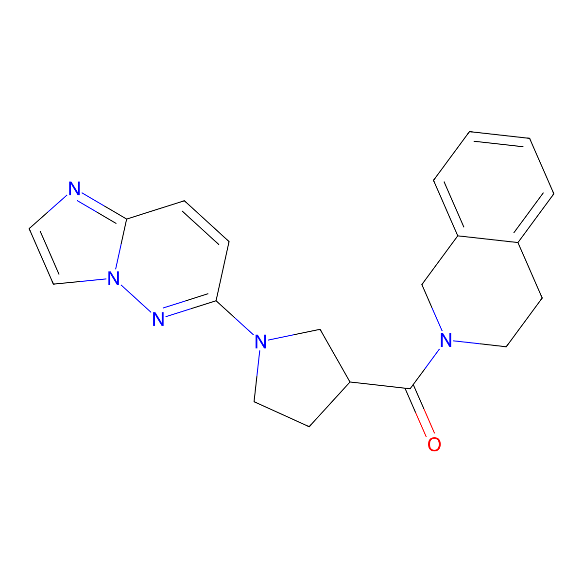 2-(1-{Imidazo[1,2-b]pyridazin-6-yl}pyrrolidine-3-carbonyl)-1,2,3,4-tetrahydroisoquinoline molecular structure, CAS 3054611-30-9
