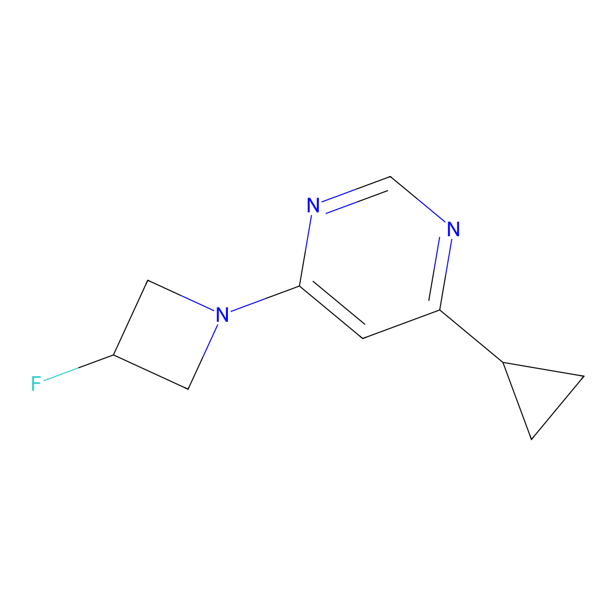 4-Cyclopropyl-6-(3-fluoroazetidin-1-yl)pyrimidine molecular structure, CAS 3054611-34-3