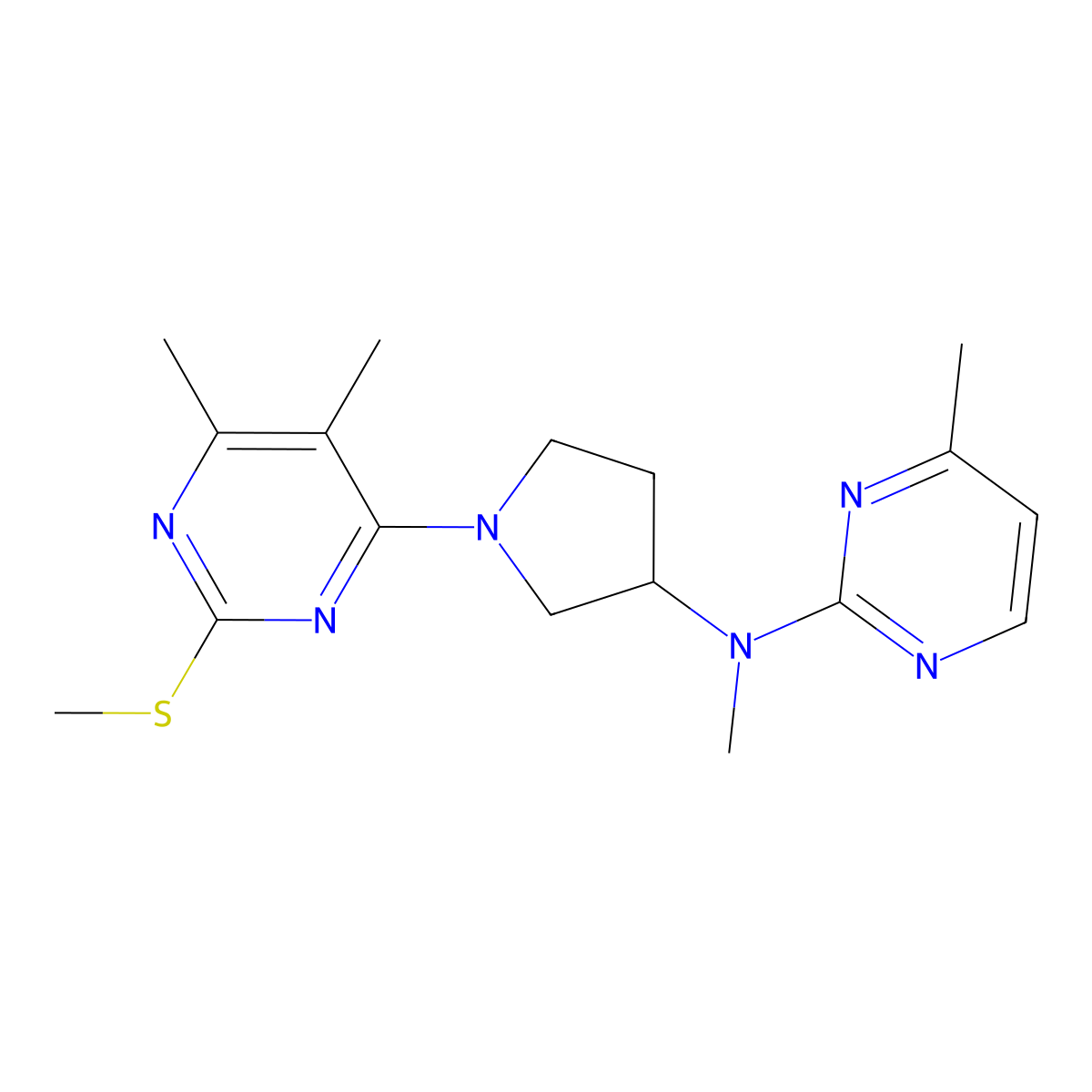 N-{1-[5,6-dimethyl-2-(methylsulfanyl)pyrimidin-4-yl]pyrrolidin-3-yl}-N,4-dimethylpyrimidin-2-amine molecular structure, CAS 3054611-39-8
