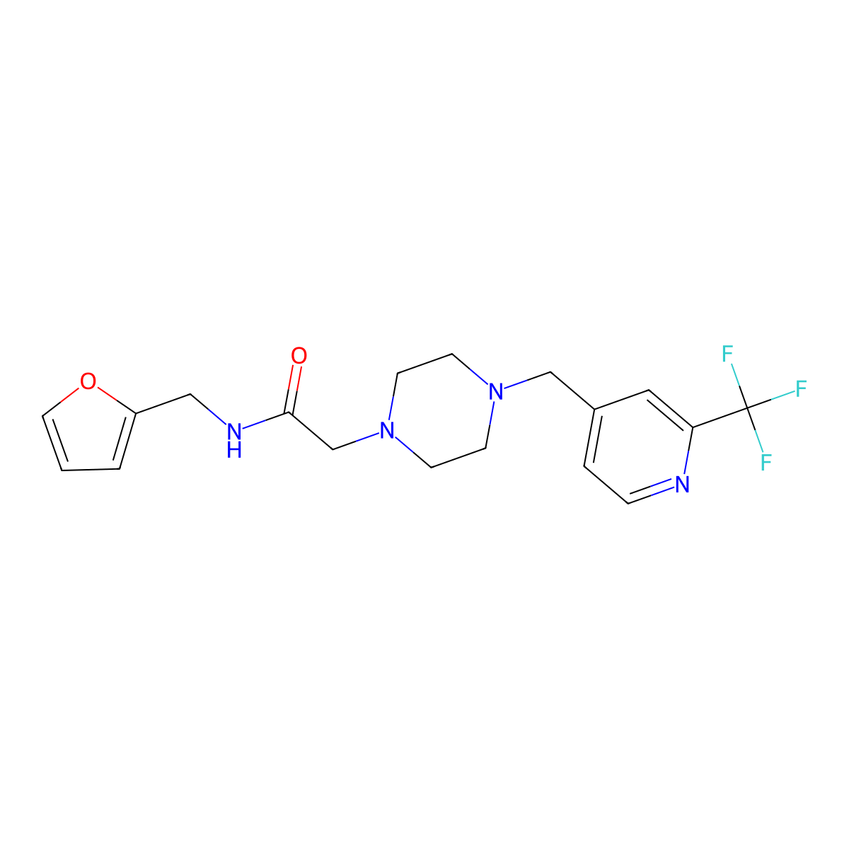 N-[(furan-2-yl)methyl]-2-(4-{[2-(trifluoromethyl)pyridin-4-yl]methyl}piperazin-1-yl)acetamide molecular structure, CAS 3054611-43-4