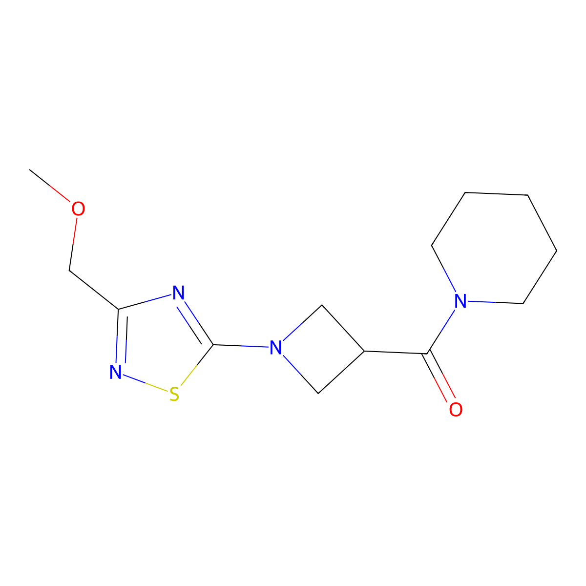 1-{1-[3-(Methoxymethyl)-1,2,4-thiadiazol-5-yl]azetidine-3-carbonyl}piperidine molecular structure, CAS 3054611-46-7