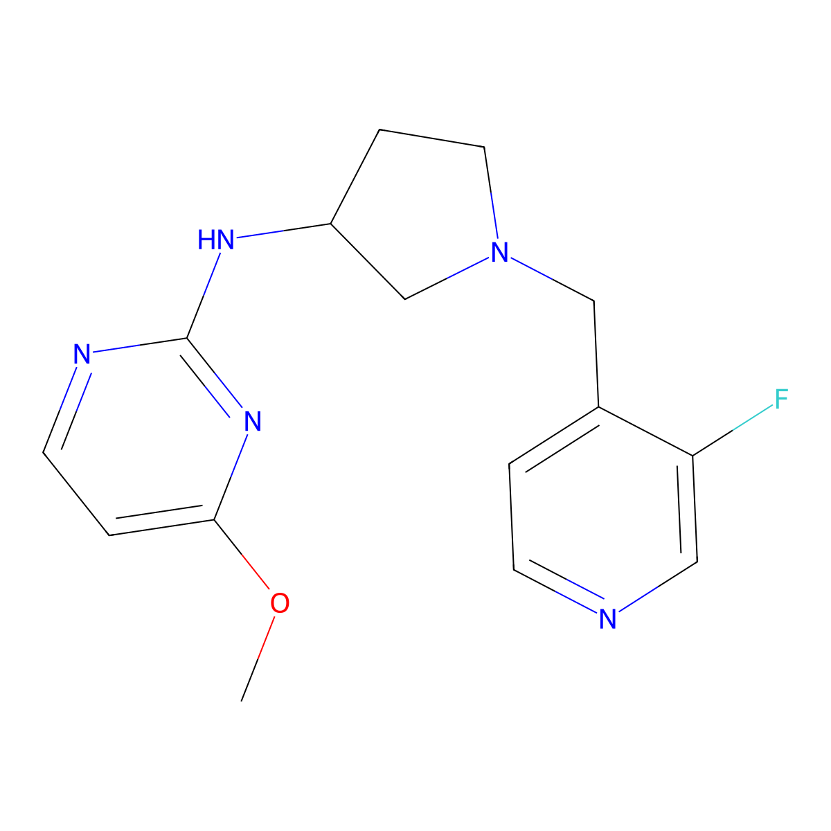 N-{1-[(3-fluoropyridin-4-yl)methyl]pyrrolidin-3-yl}-4-methoxypyrimidin-2-amine molecular structure, CAS 3054611-47-8