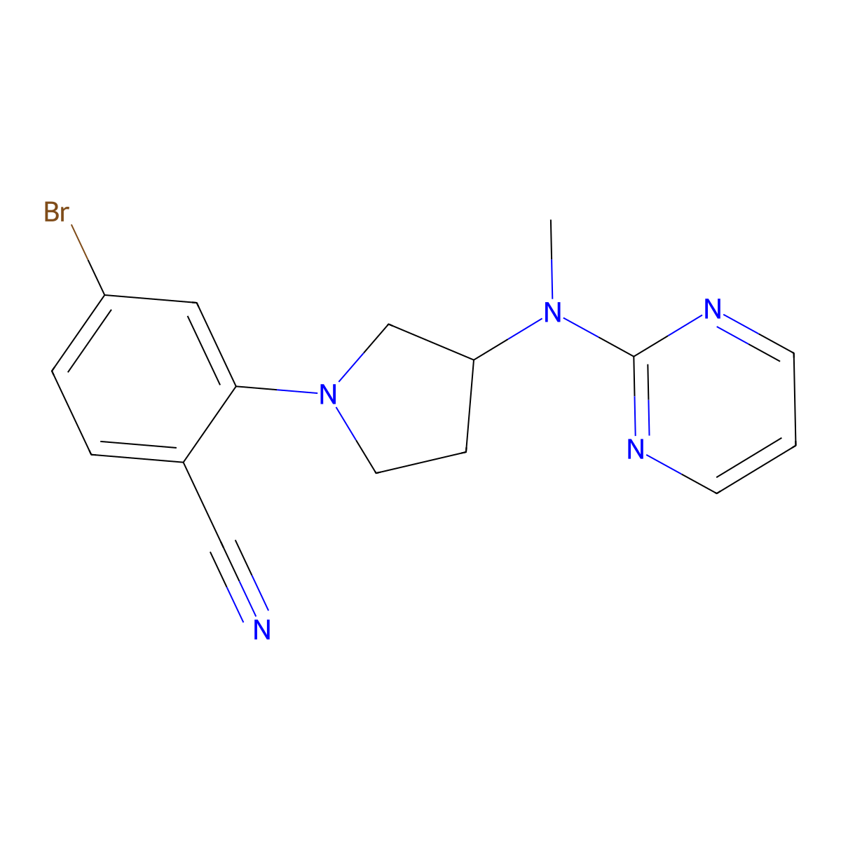 4-Bromo-2-[3-[methyl(pyrimidin-2-yl)amino]pyrrolidin-1-yl]benzonitrile molecular structure, CAS 3054611-48-9