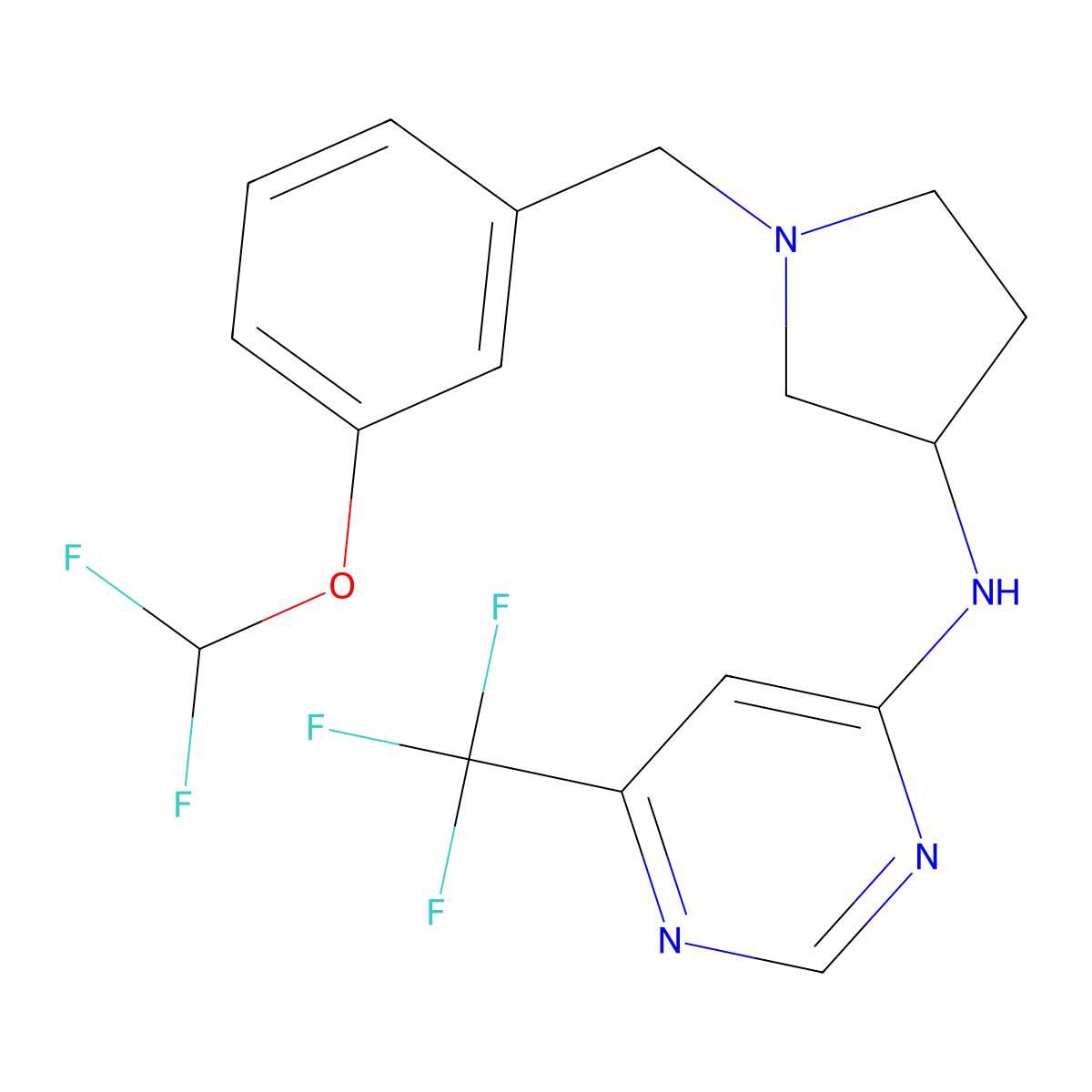 N-[1-[[3-(difluoromethoxy)phenyl]methyl]pyrrolidin-3-yl]-6-(trifluoromethyl)pyrimidin-4-amine molecular structure, CAS 3054611-51-4