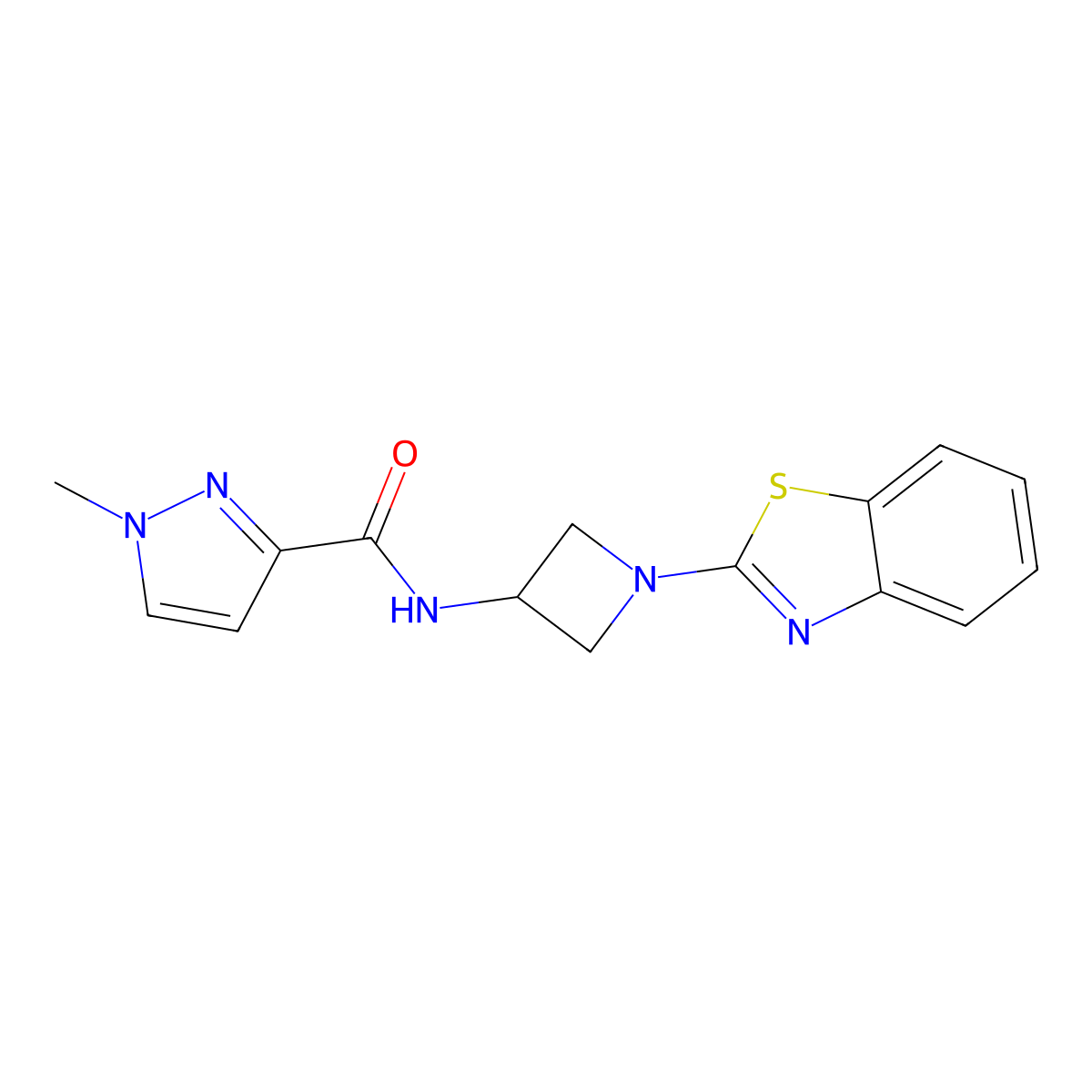 N-[1-(1,3-benzothiazol-2-yl)azetidin-3-yl]-1-methyl-1H-pyrazole-3-carboxamide molecular structure, CAS 3054611-54-7