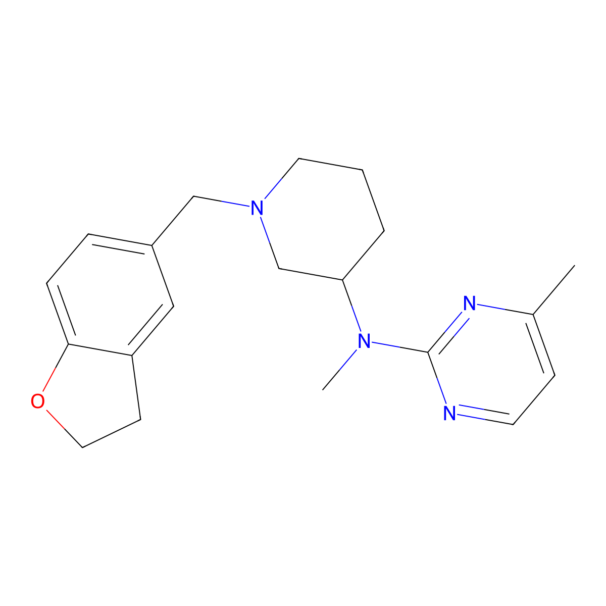 N-{1-[(2,3-dihydro-1-benzofuran-5-yl)methyl]piperidin-3-yl}-N,4-dimethylpyrimidin-2-amine molecular structure, CAS 3054611-55-8