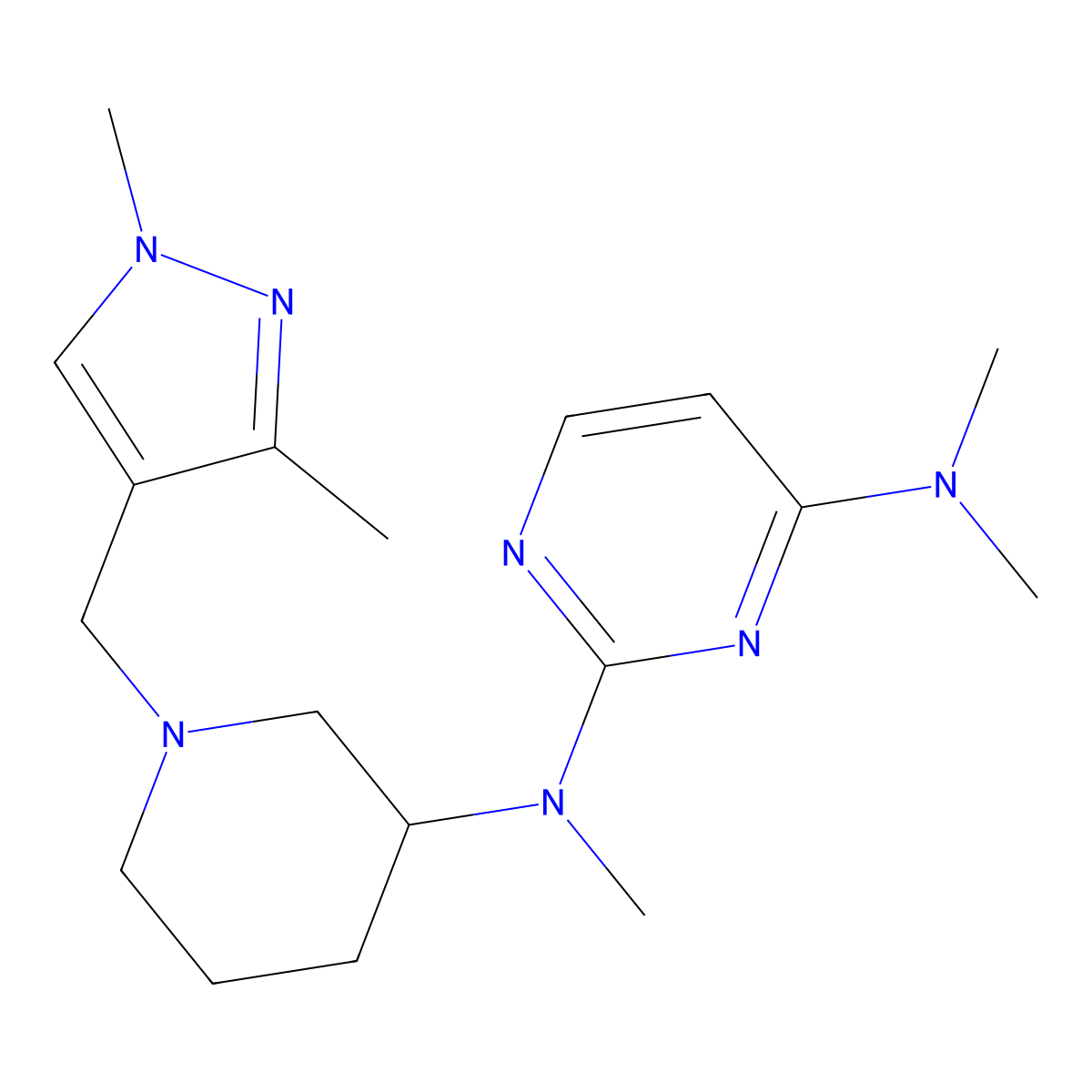 N2-{1-[(1,3-dimethyl-1H-pyrazol-4-yl)methyl]piperidin-3-yl}-N2,N4,N4-trimethylpyrimidine-2,4-diamine molecular structure, CAS 3054611-60-5