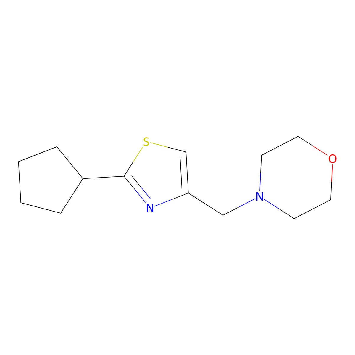 4-[(2-Cyclopentyl-1,3-thiazol-4-yl)methyl]morpholine molecular structure, CAS 3054611-65-0