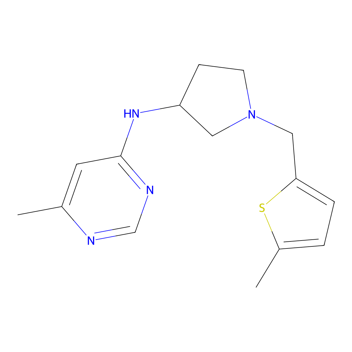 6-methyl-N-{1-[(5-methylthiophen-2-yl)methyl]pyrrolidin-3-yl}pyrimidin-4-amine molecular structure, CAS 3054611-66-1