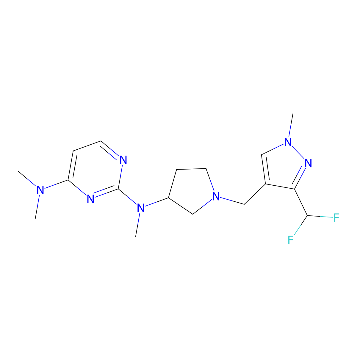 N2-(1-{[3-(difluoromethyl)-1-methyl-1H-pyrazol-4-yl]methyl}pyrrolidin-3-yl)-N2,N4,N4-trimethylpyrimidine-2,4-diamine molecular structure, CAS 3054611-67-2