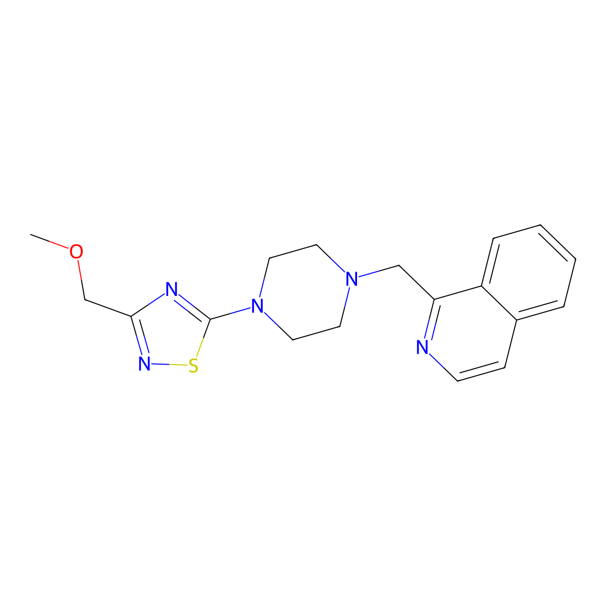 1-({4-[3-(Methoxymethyl)-1,2,4-thiadiazol-5-yl]piperazin-1-yl}methyl)isoquinoline molecular structure, CAS 3054611-68-3