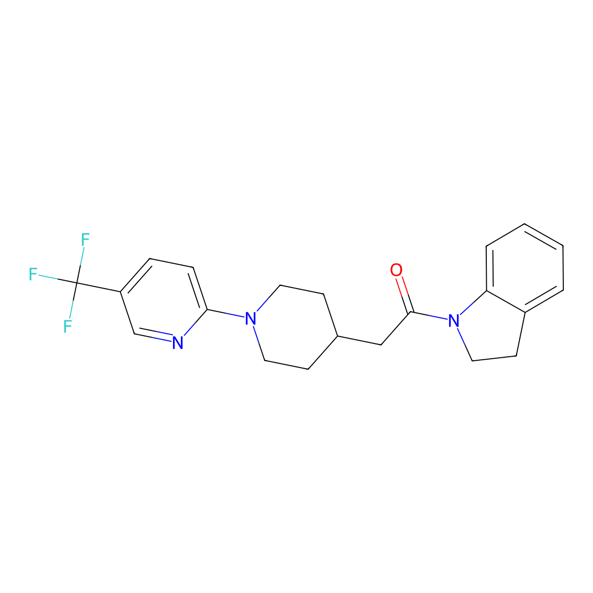 1-(2,3-dihydro-1H-indol-1-yl)-2-{1-[5-(trifluoromethyl)pyridin-2-yl]piperidin-4-yl}ethan-1-one molecular structure, CAS 3054611-70-7