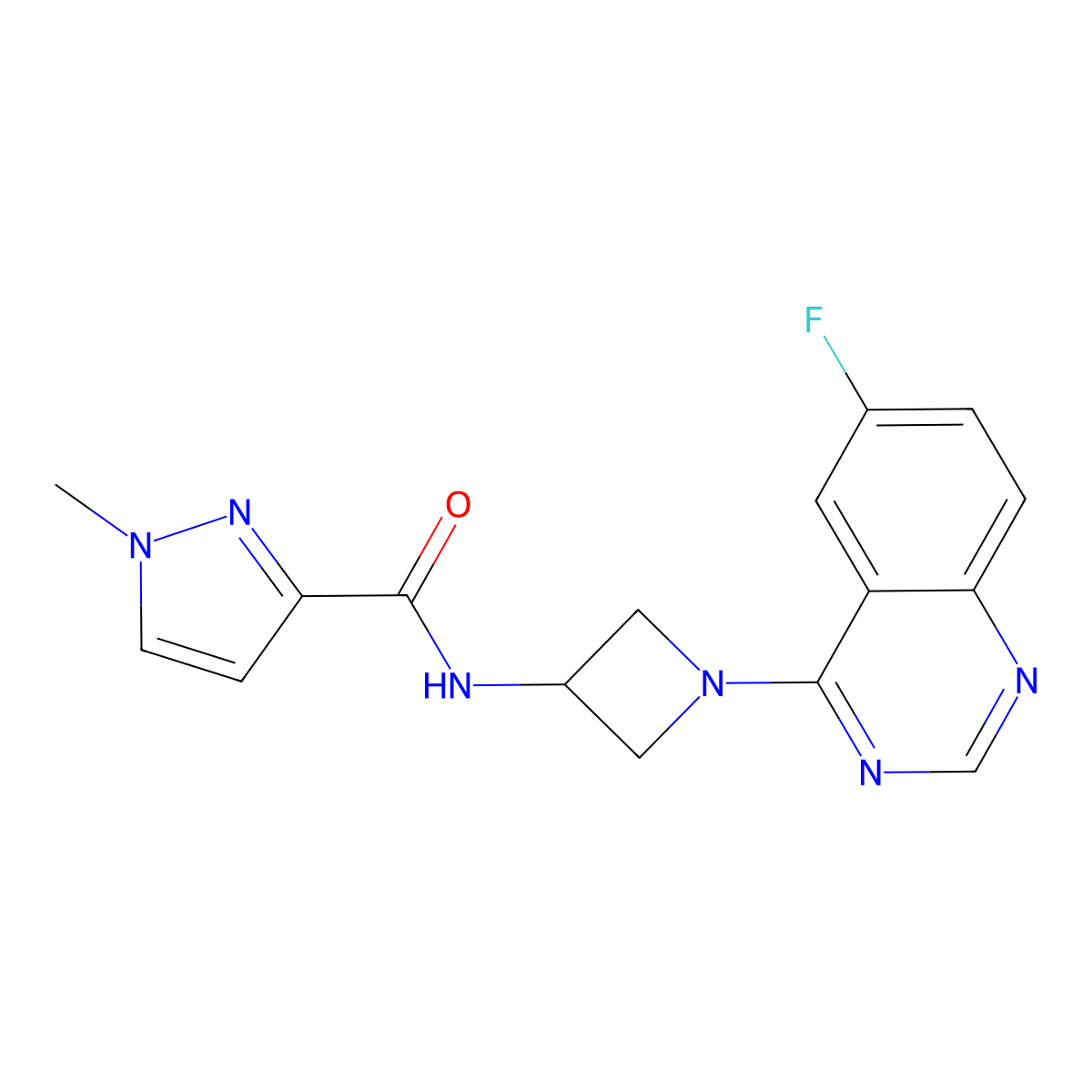 N-[1-(6-fluoroquinazolin-4-yl)azetidin-3-yl]-1-methyl-1H-pyrazole-3-carboxamide molecular structure, CAS 3054611-73-0