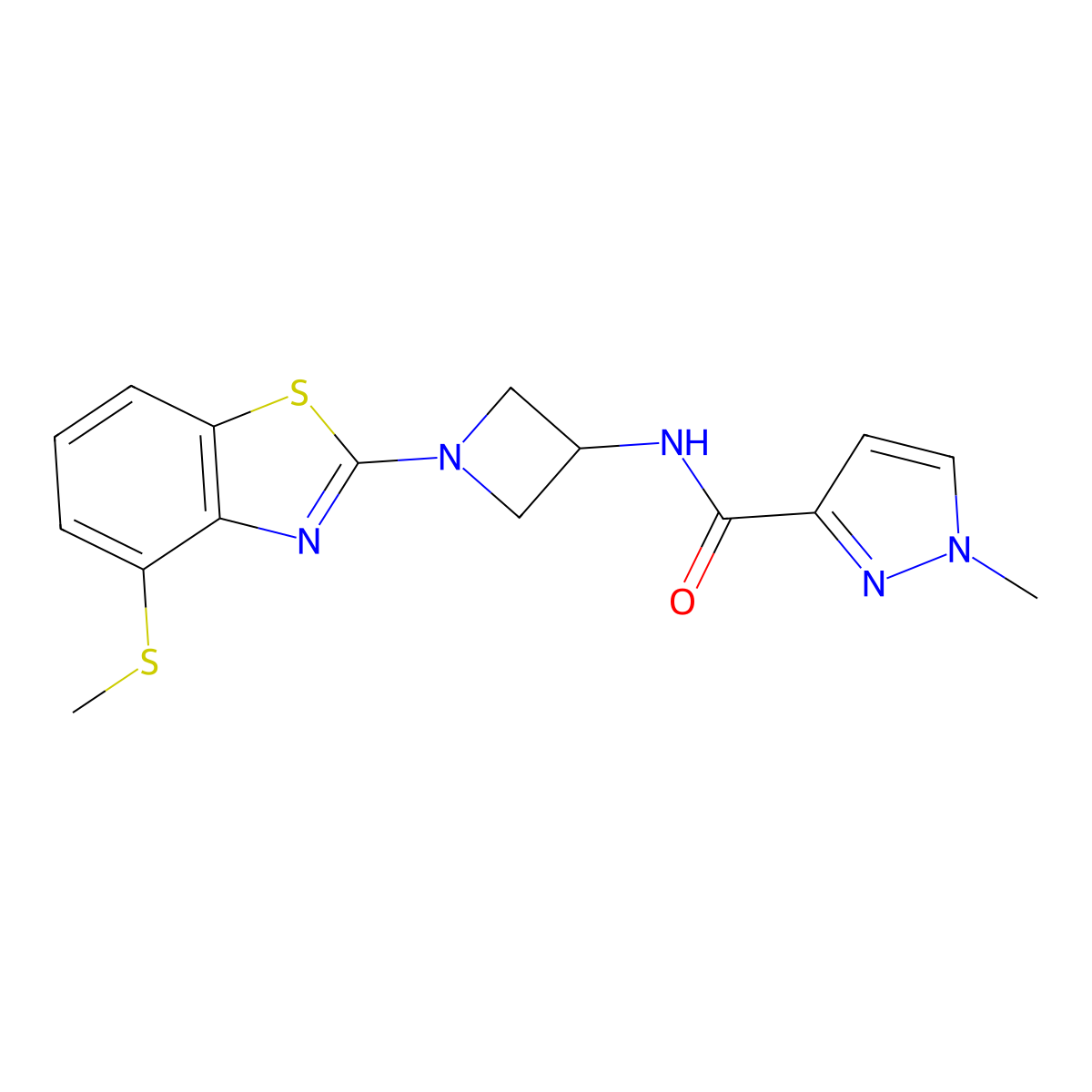 1-methyl-N-{1-[4-(methylsulfanyl)-1,3-benzothiazol-2-yl]azetidin-3-yl}-1H-pyrazole-3-carboxamide molecular structure, CAS 3054611-75-2
