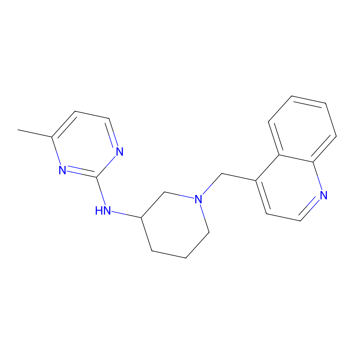 4-methyl-N-{1-[(quinolin-4-yl)methyl]piperidin-3-yl}pyrimidin-2-amine molecular structure, CAS 3054611-80-9