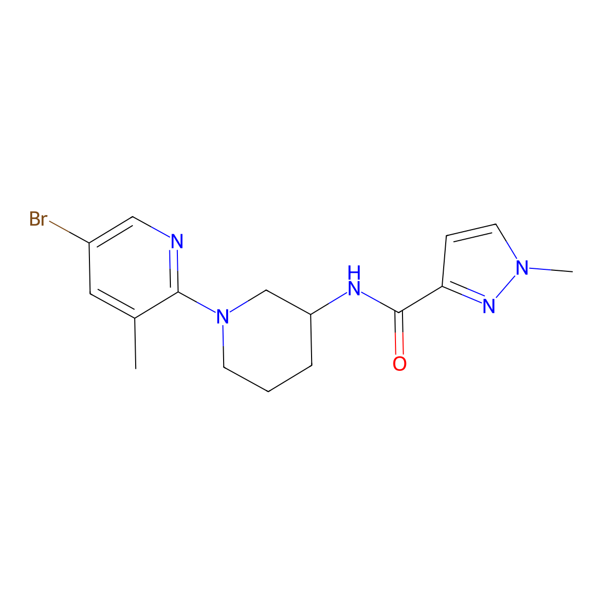 N-[1-(5-bromo-3-methylpyridin-2-yl)piperidin-3-yl]-1-methyl-1H-pyrazole-3-carboxamide molecular structure, CAS 3054611-82-1