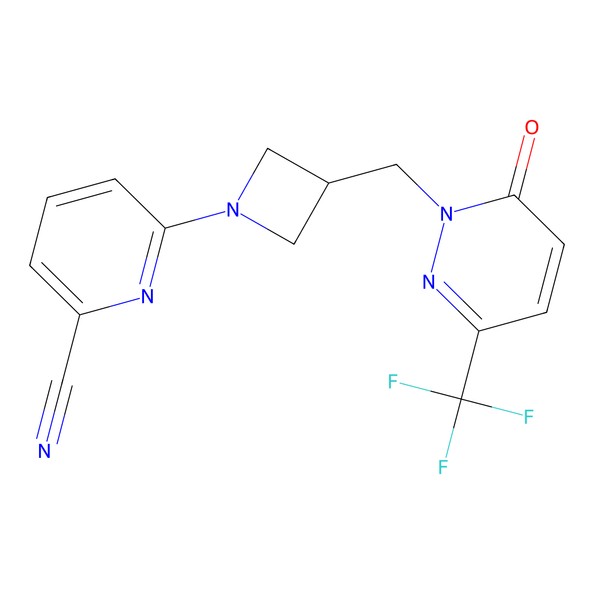 6-(3-{[6-Oxo-3-(trifluoromethyl)-1,6-dihydropyridazin-1-yl]methyl}azetidin-1-yl)pyridine-2-carbonitrile molecular structure, CAS 3054611-85-4