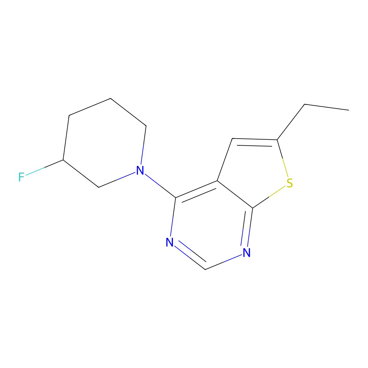 1-{6-Ethylthieno[2,3-d]pyrimidin-4-yl}-3-fluoropiperidine molecular structure, CAS 3054611-90-1