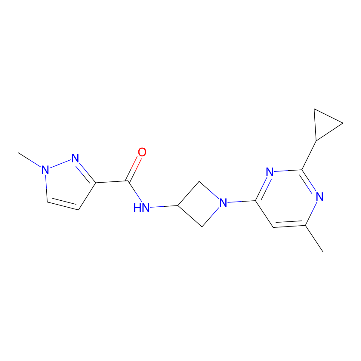N-[1-(2-cyclopropyl-6-methylpyrimidin-4-yl)azetidin-3-yl]-1-methyl-1H-pyrazole-3-carboxamide molecular structure, CAS 3054611-92-3