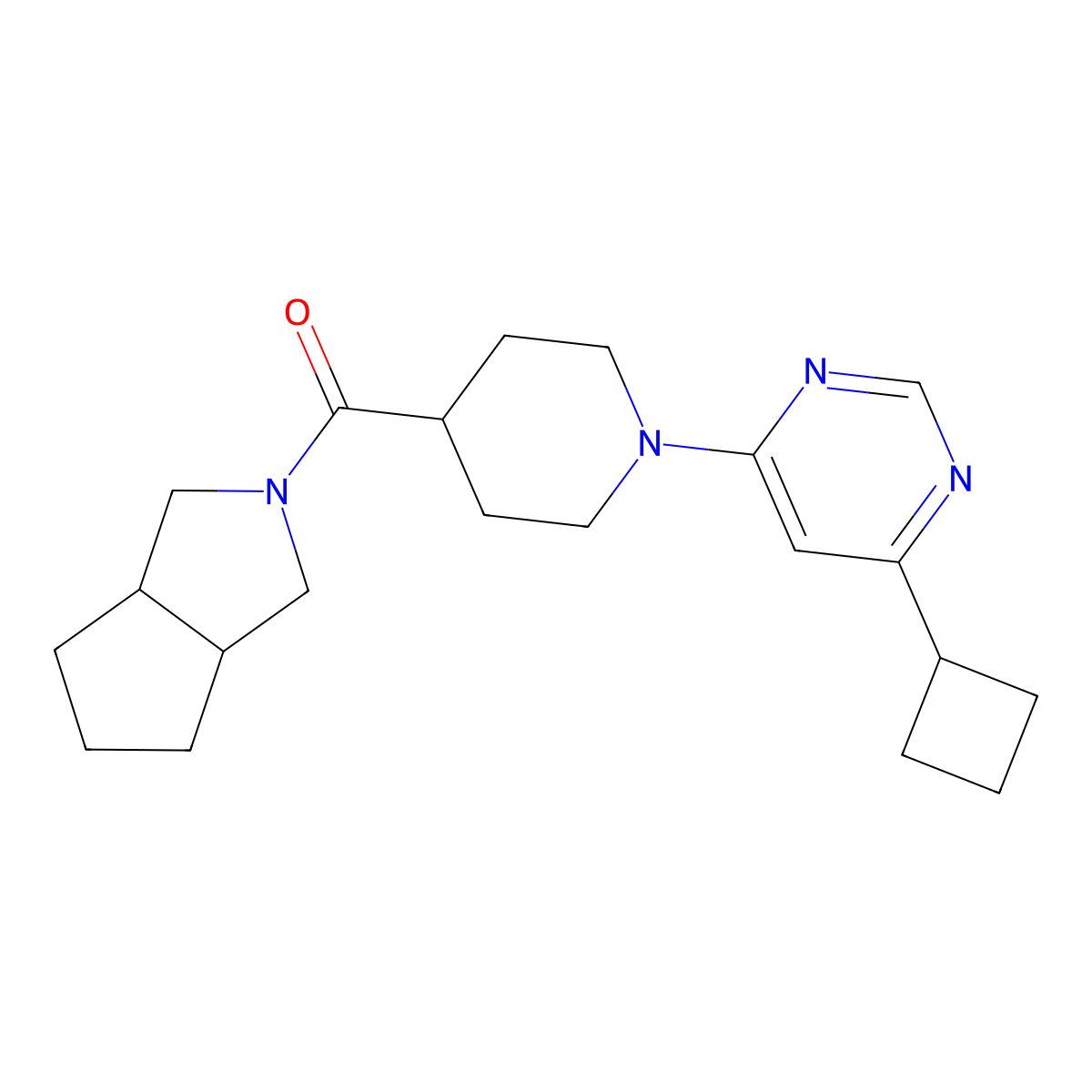 4-Cyclobutyl-6-(4-{octahydrocyclopenta[c]pyrrole-2-carbonyl}piperidin-1-yl)pyrimidine molecular structure, CAS 3054611-94-5