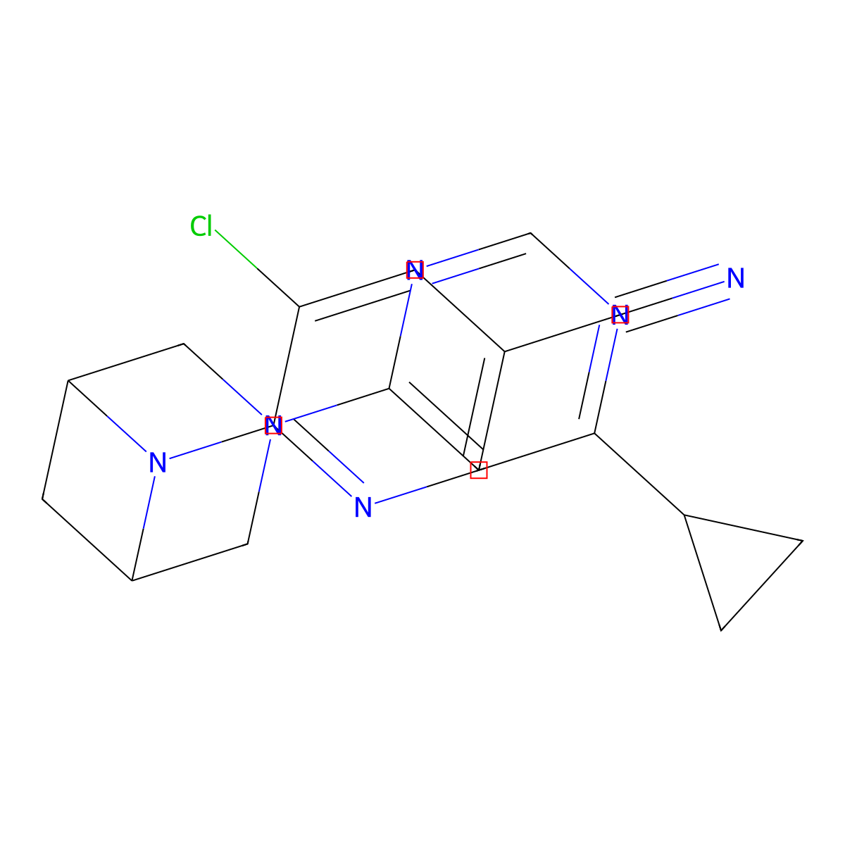 5-Chloro-6-[3-(6-cyclopropylpyrimidin-4-yl)-3,6-diazabicyclo[3.1.1]heptan-6-yl]pyridine-3-carbonitrile molecular structure, CAS 3054611-95-6