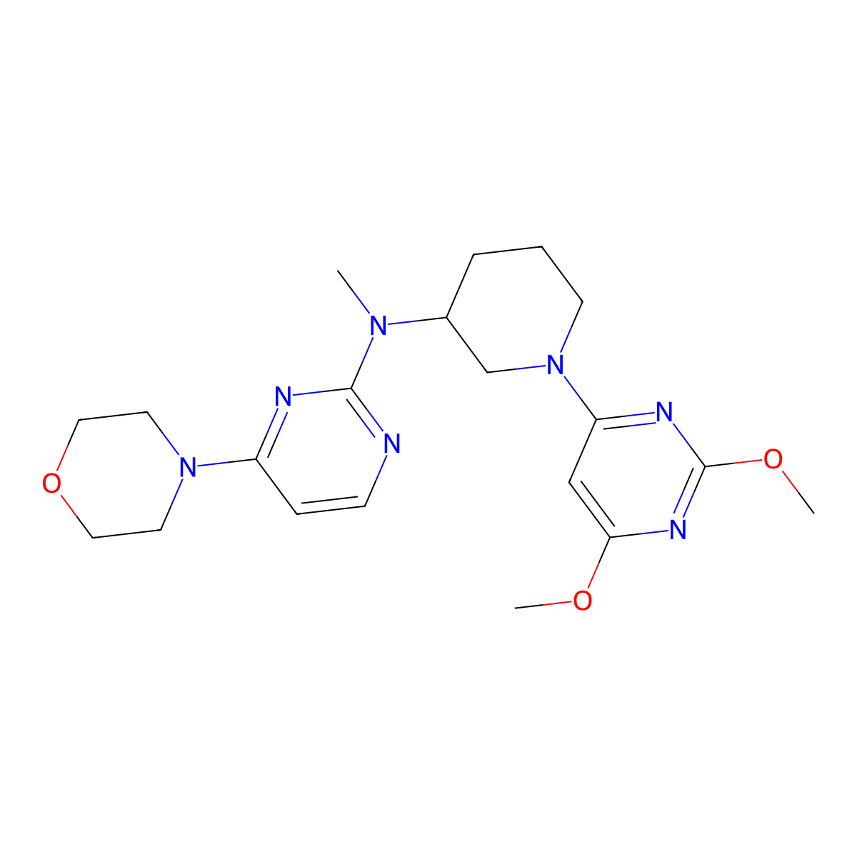 N-[1-(2,6-dimethoxypyrimidin-4-yl)piperidin-3-yl]-N-methyl-4-(morpholin-4-yl)pyrimidin-2-amine molecular structure, CAS 3054611-99-0
