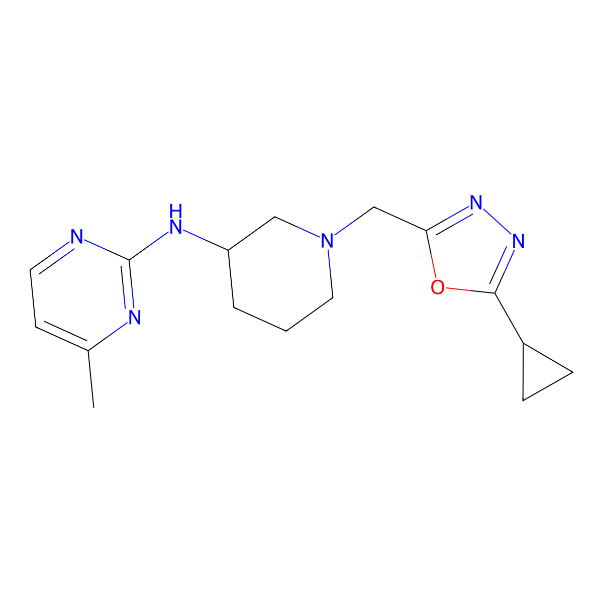 N-{1-[(5-cyclopropyl-1,3,4-oxadiazol-2-yl)methyl]piperidin-3-yl}-4-methylpyrimidin-2-amine molecular structure, CAS 3054612-00-6