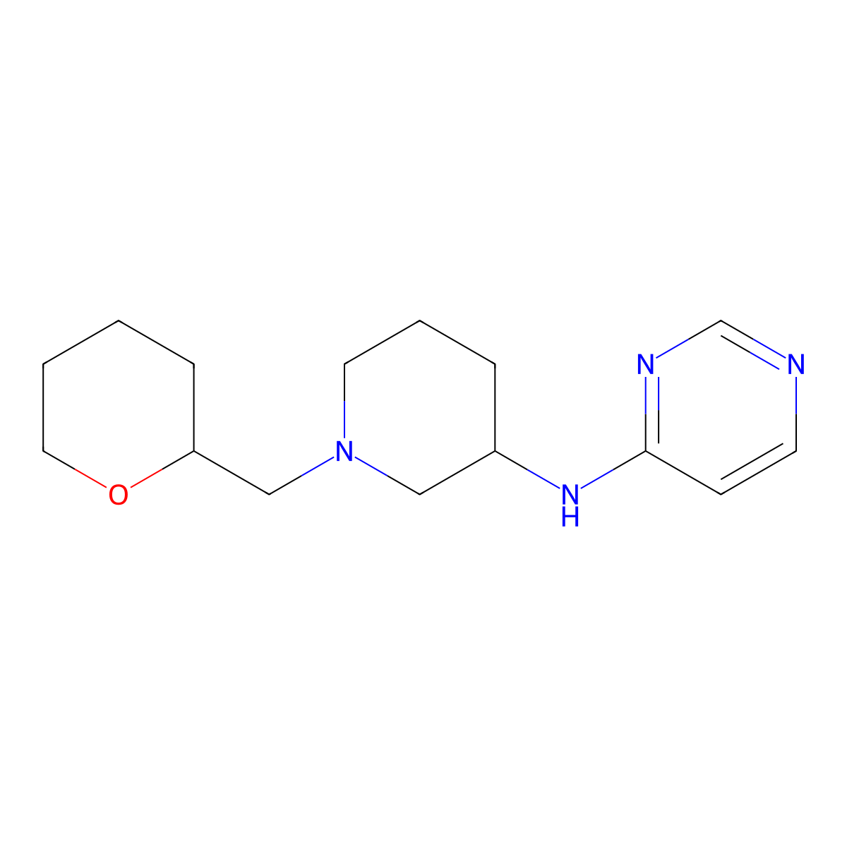 N-{1-[(oxan-2-yl)methyl]piperidin-3-yl}pyrimidin-4-amine molecular structure, CAS 3054612-09-5