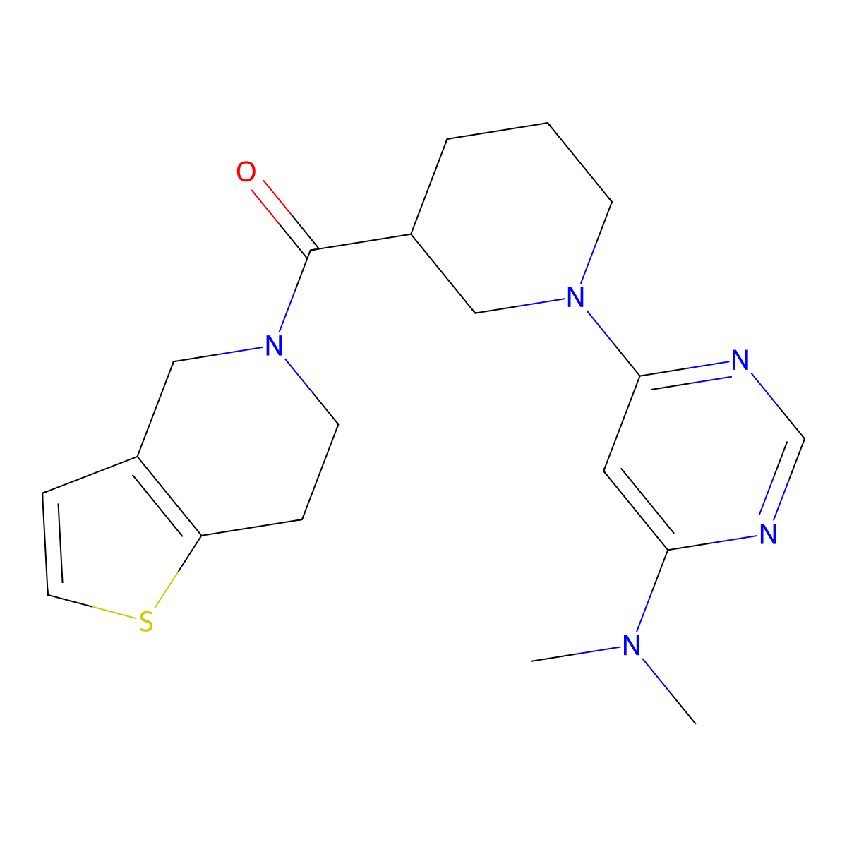 N,N-dimethyl-6-(3-{4H,5H,6H,7H-thieno[3,2-c]pyridine-5-carbonyl}piperidin-1-yl)pyrimidin-4-amine molecular structure, CAS 3054612-12-0