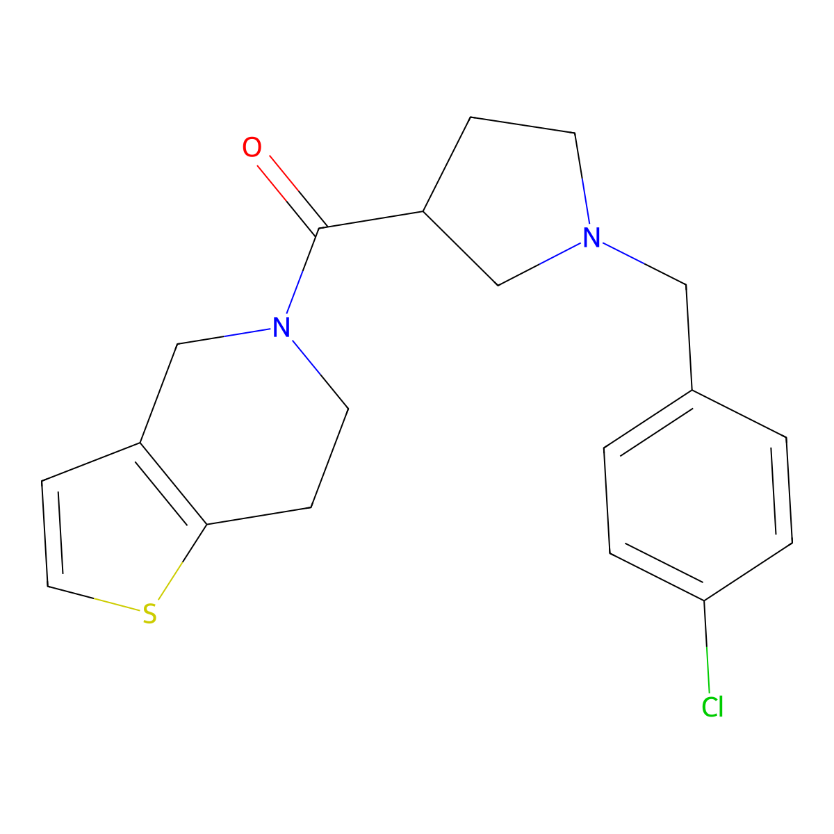 1-[(4-chlorophenyl)methyl]-3-{4H,5H,6H,7H-thieno[3,2-c]pyridine-5-carbonyl}pyrrolidine molecular structure, CAS 3054612-13-1