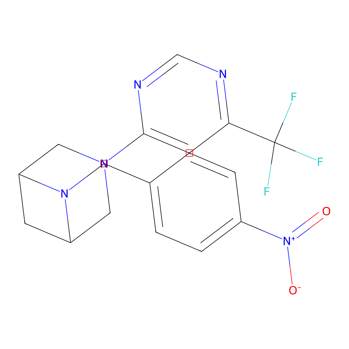 6-[(4-Nitrophenyl)methyl]-3-[6-(trifluoromethyl)pyrimidin-4-yl]-3,6-diazabicyclo[3.1.1]heptane molecular structure, CAS 3054612-15-3
