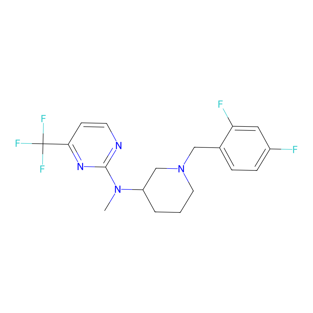 N-{1-[(2,4-difluorophenyl)methyl]piperidin-3-yl}-N-methyl-4-(trifluoromethyl)pyrimidin-2-amine molecular structure, CAS 3054612-24-4