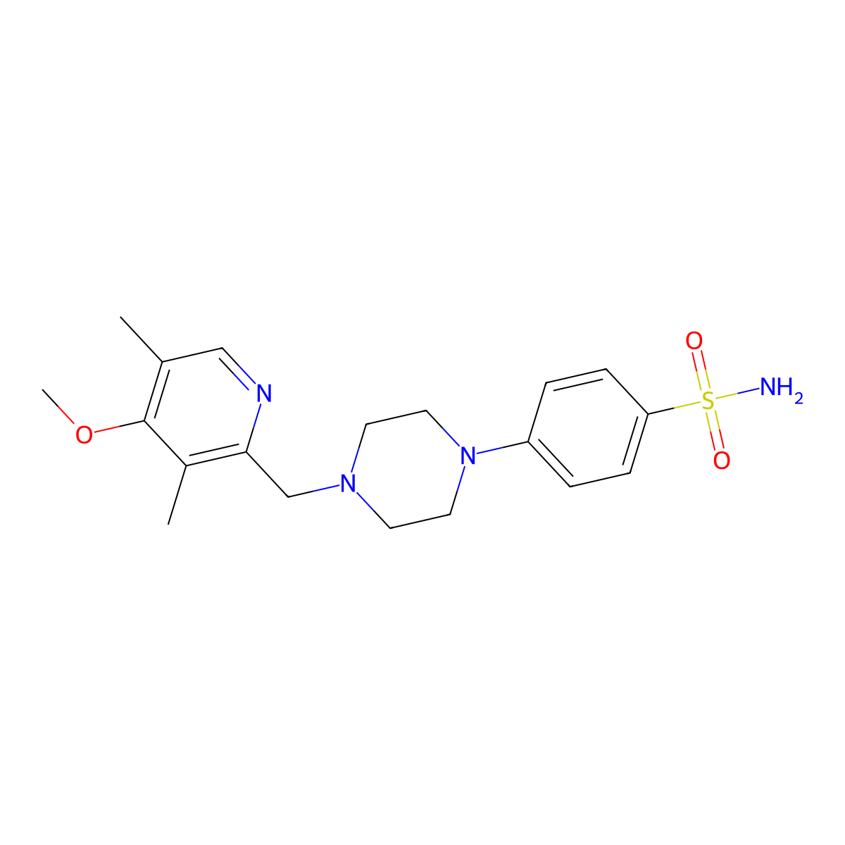 4-{4-[(4-Methoxy-3,5-dimethylpyridin-2-yl)methyl]piperazin-1-yl}benzene-1-sulfonamide molecular structure, CAS 3054612-29-9