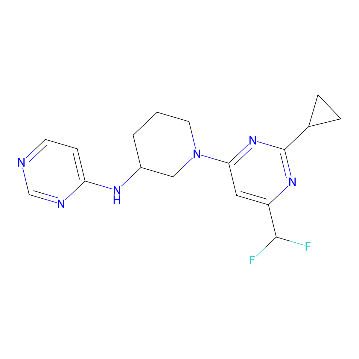N-{1-[2-cyclopropyl-6-(difluoromethyl)pyrimidin-4-yl]piperidin-3-yl}pyrimidin-4-amine molecular structure, CAS 3054612-32-4