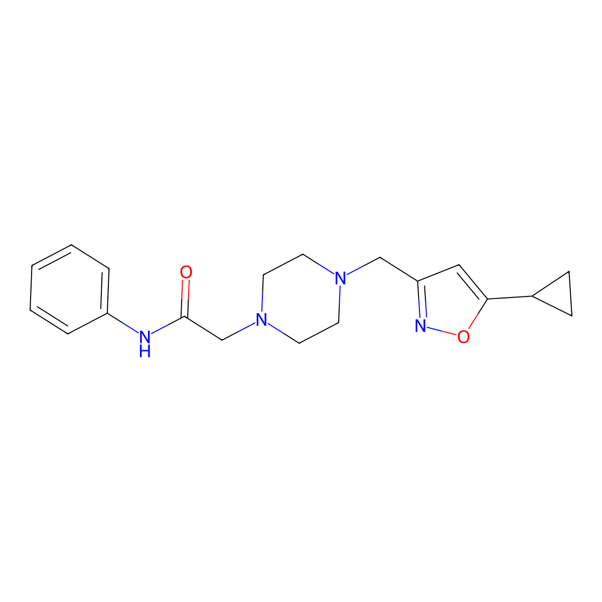 2-{4-[(5-cyclopropyl-1,2-oxazol-3-yl)methyl]piperazin-1-yl}-N-phenylacetamide molecular structure, CAS 3054612-35-7