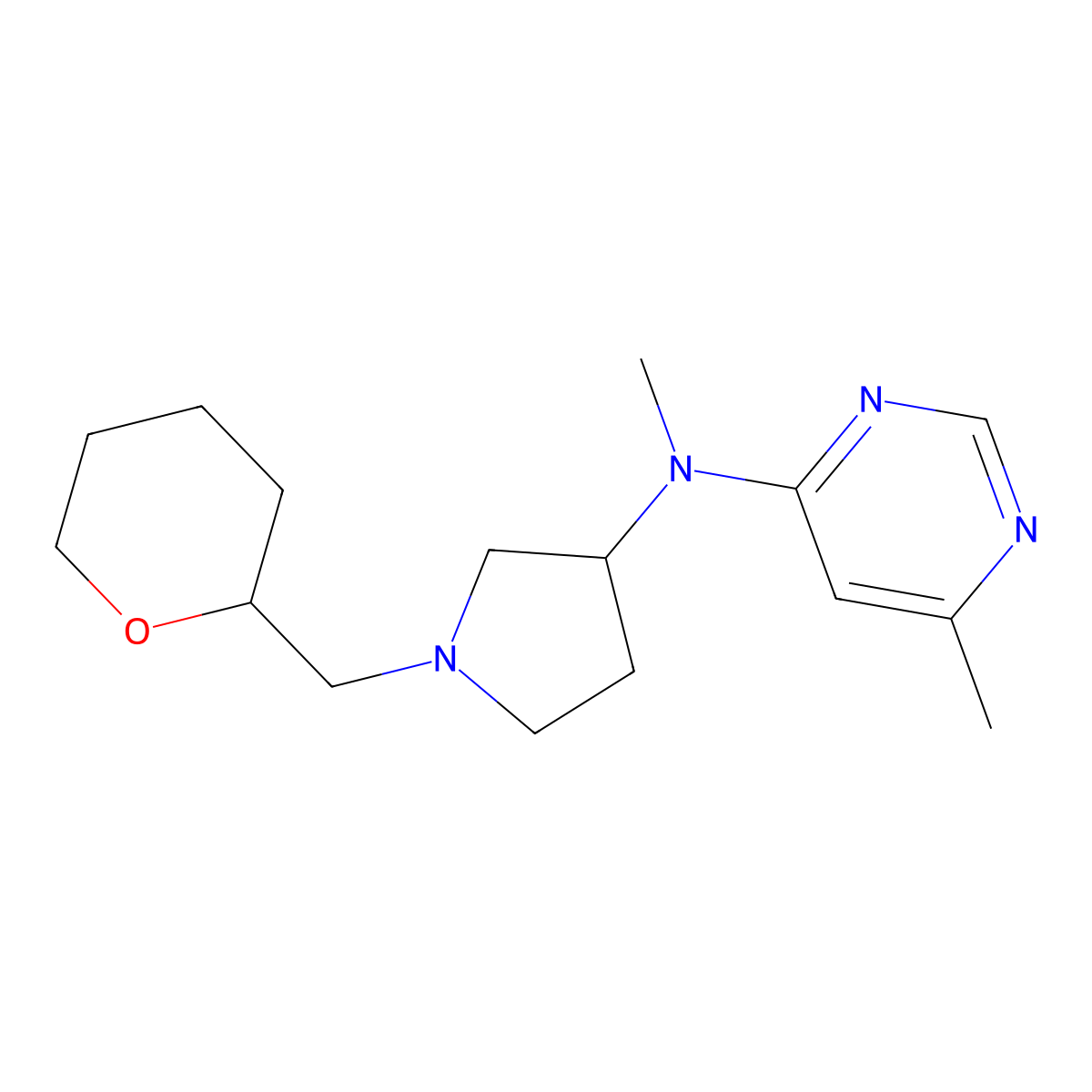 N,6-dimethyl-N-{1-[(oxan-2-yl)methyl]pyrrolidin-3-yl}pyrimidin-4-amine molecular structure, CAS 3054612-37-9