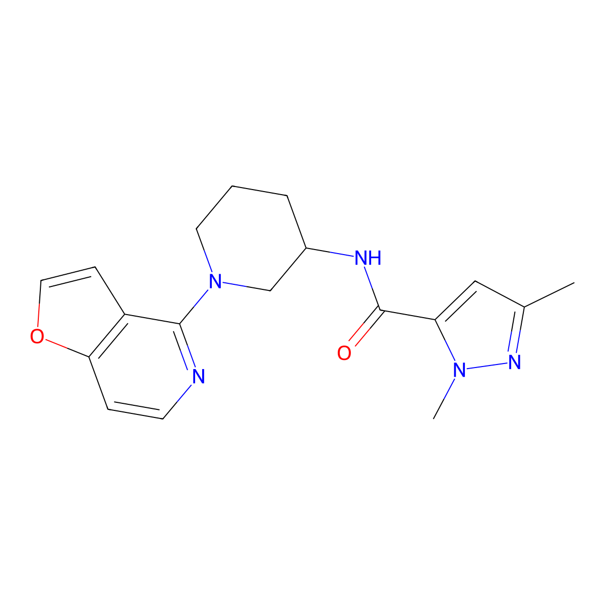 N-(1-{furo[3,2-c]pyridin-4-yl}piperidin-3-yl)-1,3-dimethyl-1H-pyrazole-5-carboxamide molecular structure, CAS 3054612-41-5