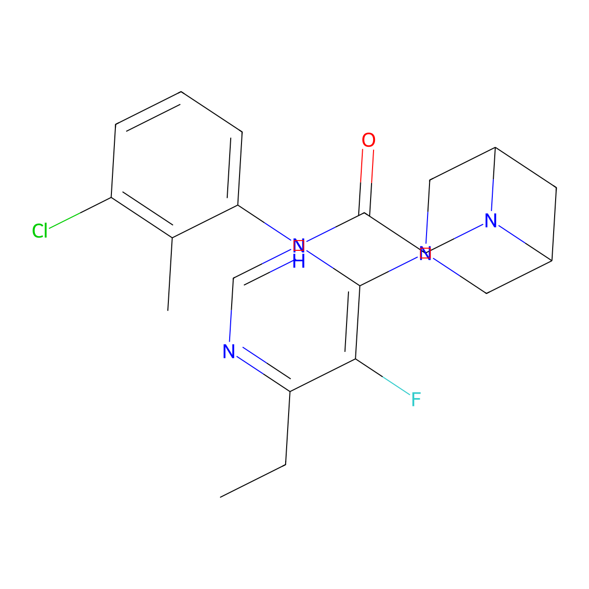 N-(3-chloro-2-methylphenyl)-2-[3-(6-ethyl-5-fluoropyrimidin-4-yl)-3,6-diazabicyclo[3.1.1]heptan-6-yl]acetamide molecular structure, CAS 3054612-43-7