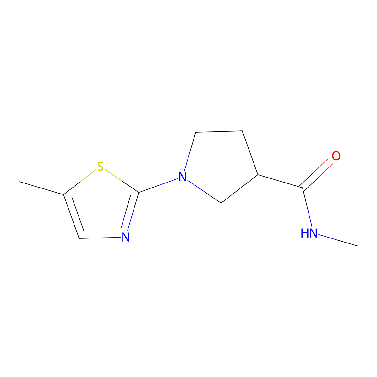 N-methyl-1-(5-methyl-1,3-thiazol-2-yl)pyrrolidine-3-carboxamide molecular structure, CAS 3054612-45-9