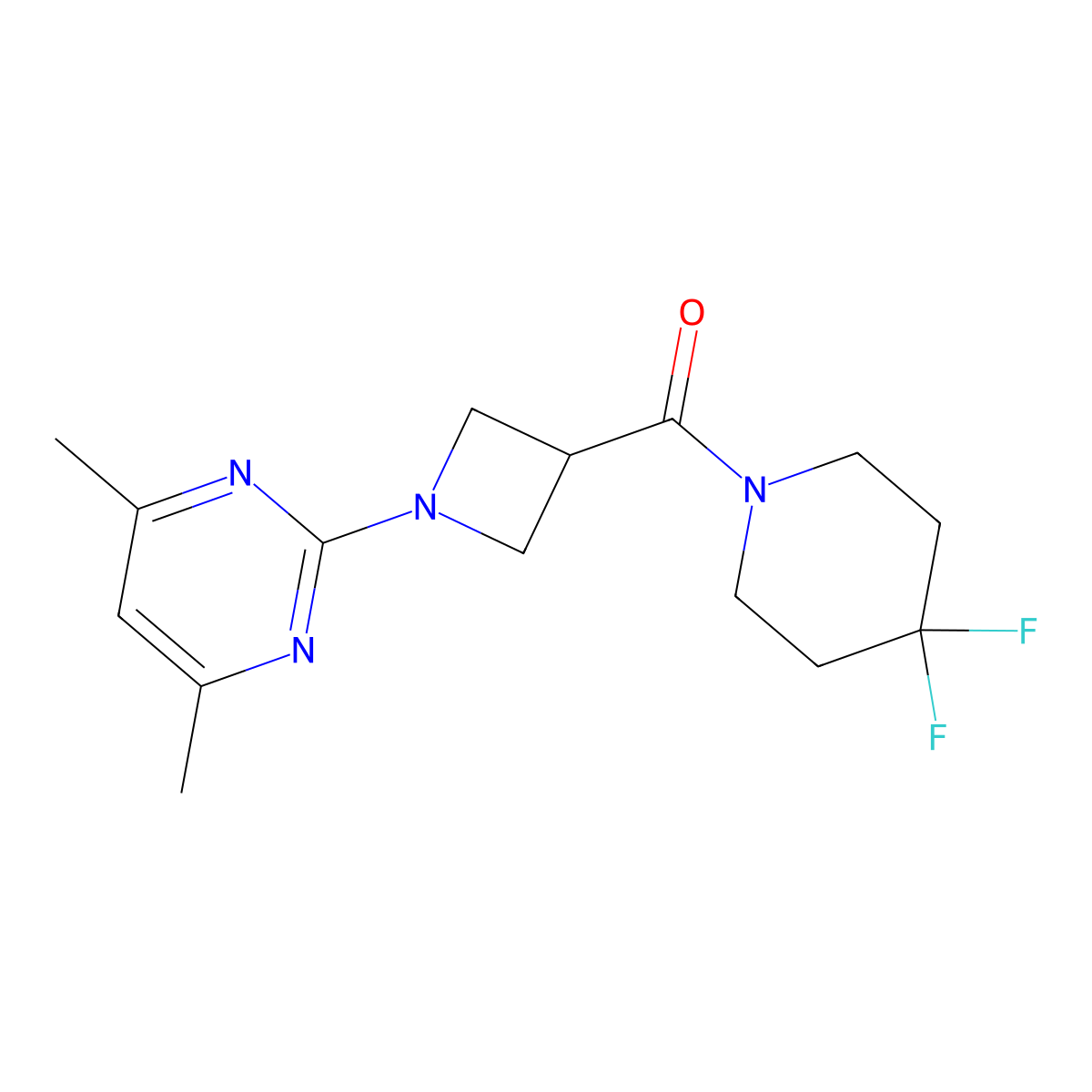 2-[3-(4,4-Difluoropiperidine-1-carbonyl)azetidin-1-yl]-4,6-dimethylpyrimidine molecular structure, CAS 3054612-46-0
