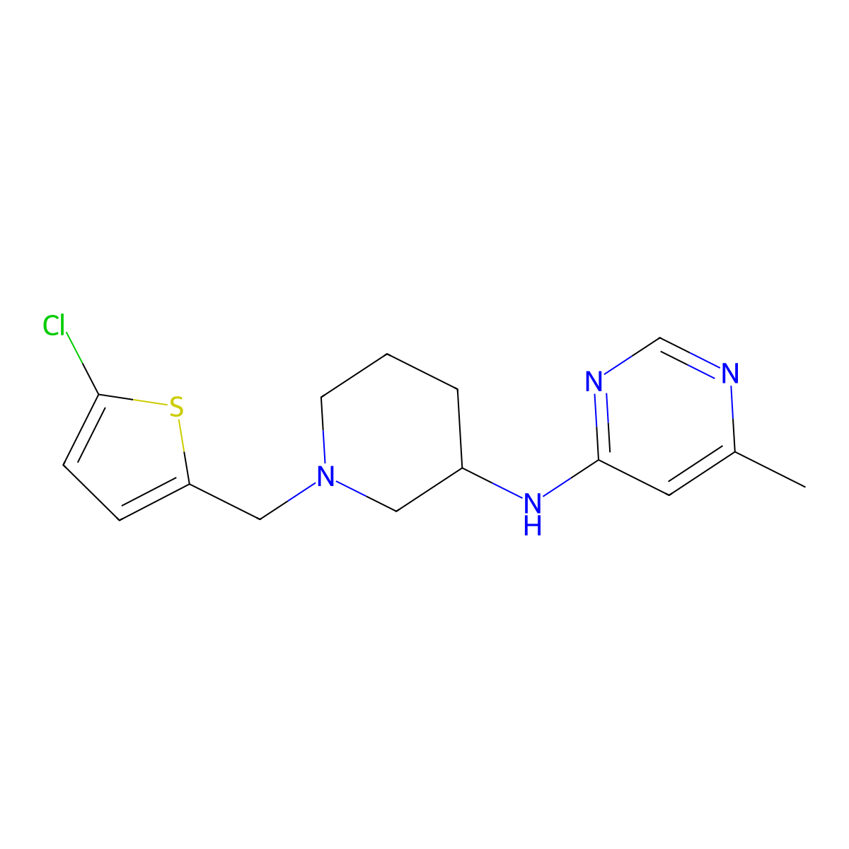 N-{1-[(5-chlorothiophen-2-yl)methyl]piperidin-3-yl}-6-methylpyrimidin-4-amine molecular structure, CAS 3054612-51-7