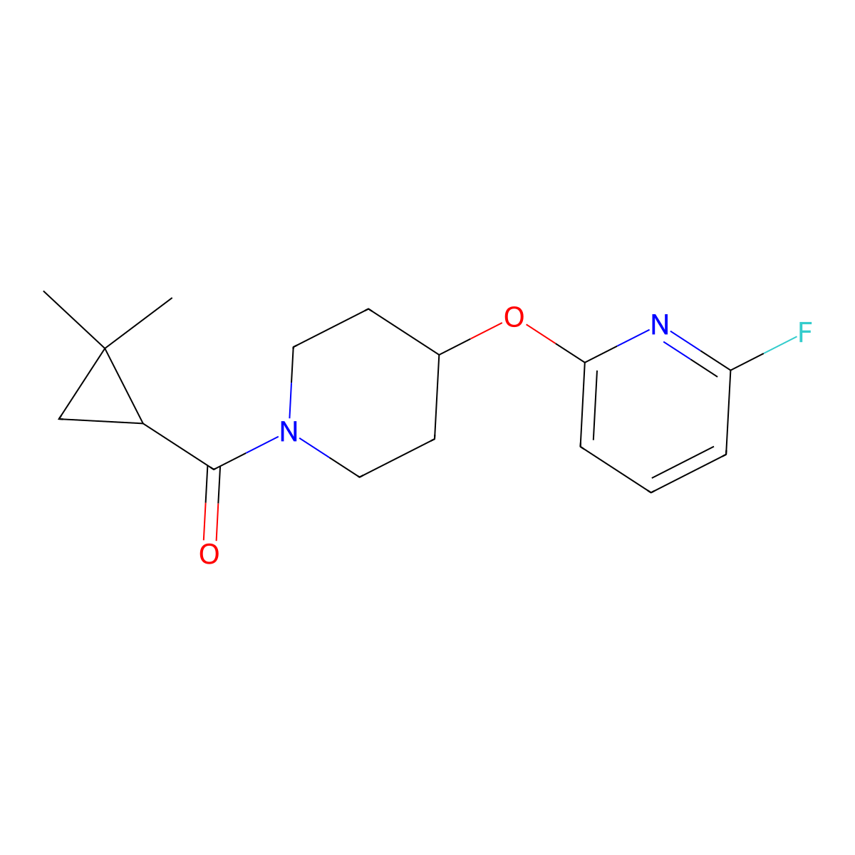 2-{[1-(2,2-Dimethylcyclopropanecarbonyl)piperidin-4-yl]oxy}-6-fluoropyridine molecular structure, CAS 3054612-53-9