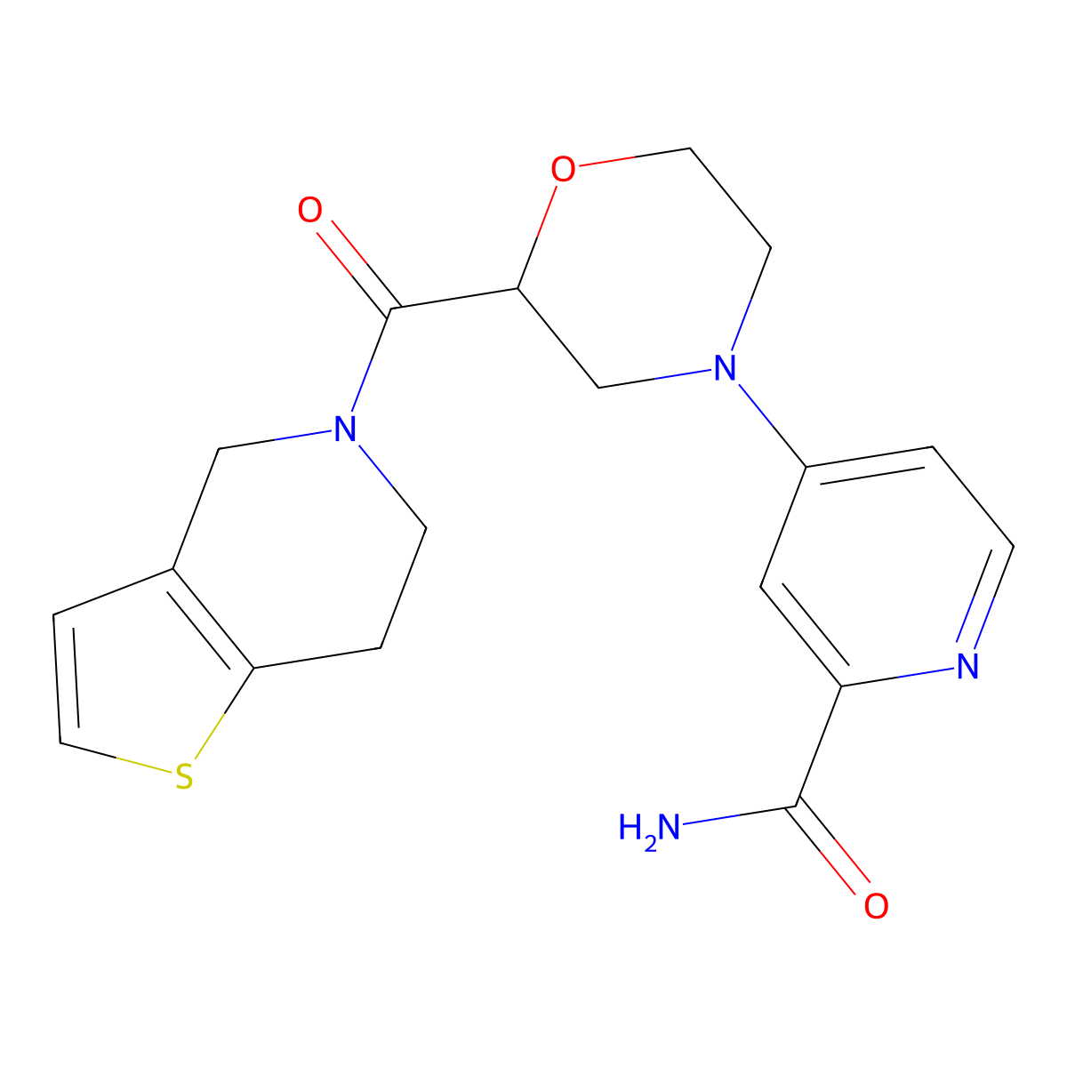 4-(2-{4H,5H,6H,7H-thieno[3,2-c]pyridine-5-carbonyl}morpholin-4-yl)pyridine-2-carboxamide molecular structure, CAS 3054612-60-8