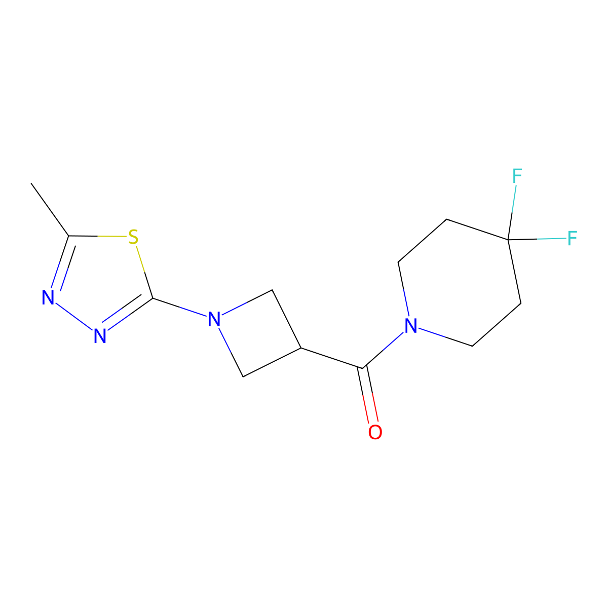 4,4-Difluoro-1-[1-(5-methyl-1,3,4-thiadiazol-2-yl)azetidine-3-carbonyl]piperidine molecular structure, CAS 3054612-63-1