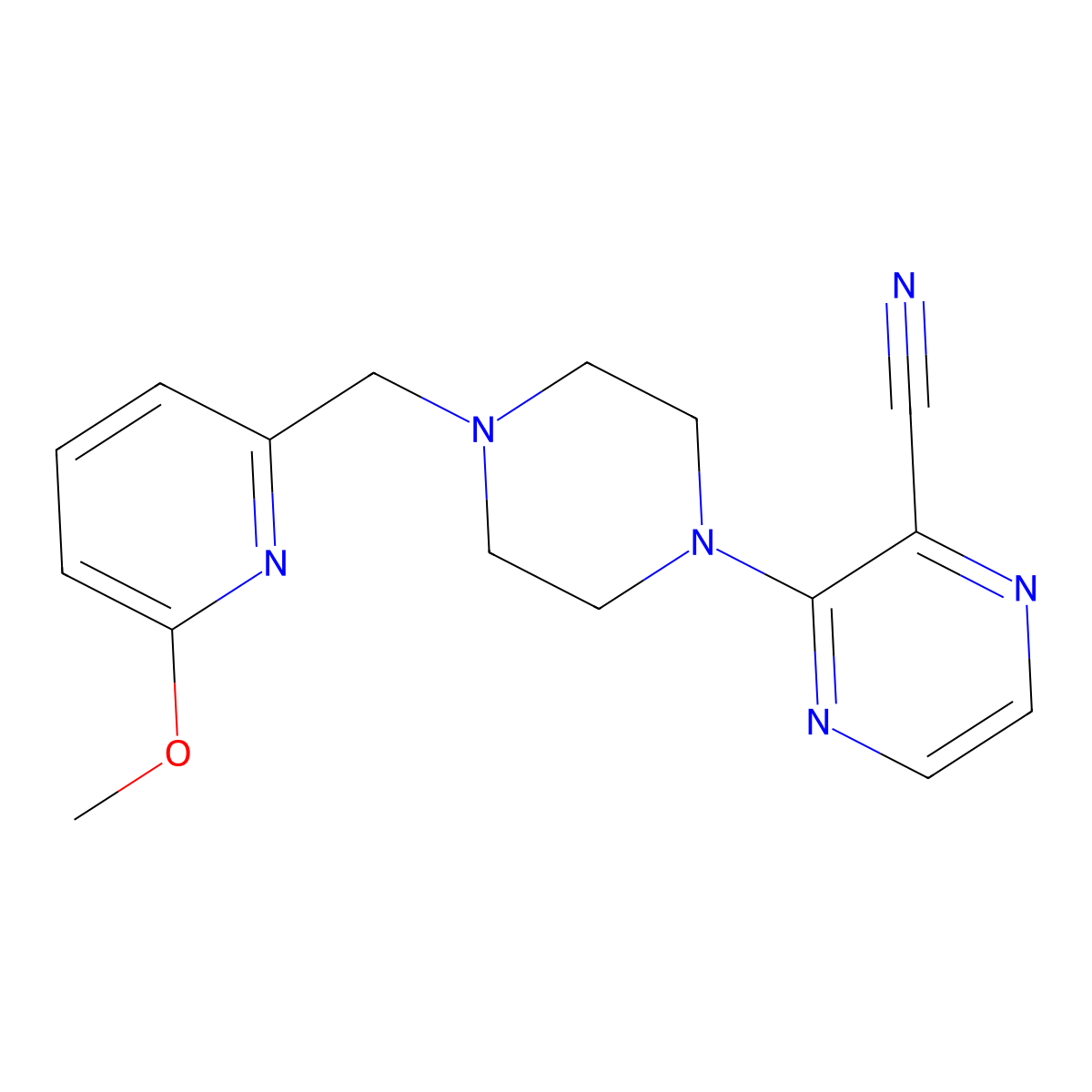 3-{4-[(6-Methoxypyridin-2-yl)methyl]piperazin-1-yl}pyrazine-2-carbonitrile molecular structure, CAS 3054612-64-2